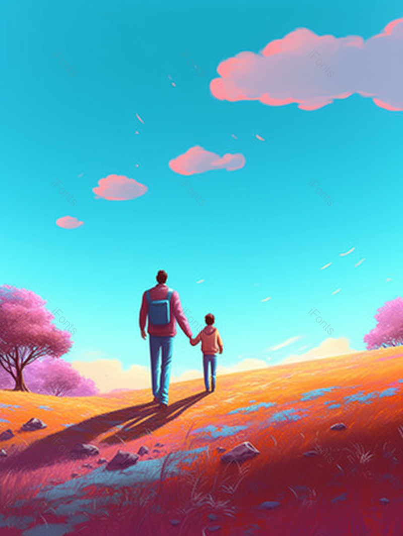 插画风格父女温馨出游玩乐的场景,插画/手绘图,插画/手绘图库,插画/手绘图下载,插画/手绘